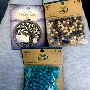 Bead lot and tree of life medallion. New